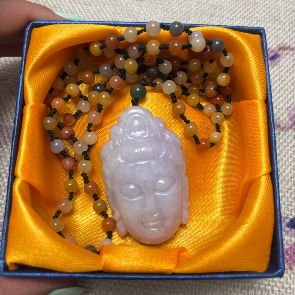 Genuine Lavender Jadeite Jade Pendant with beaded chain